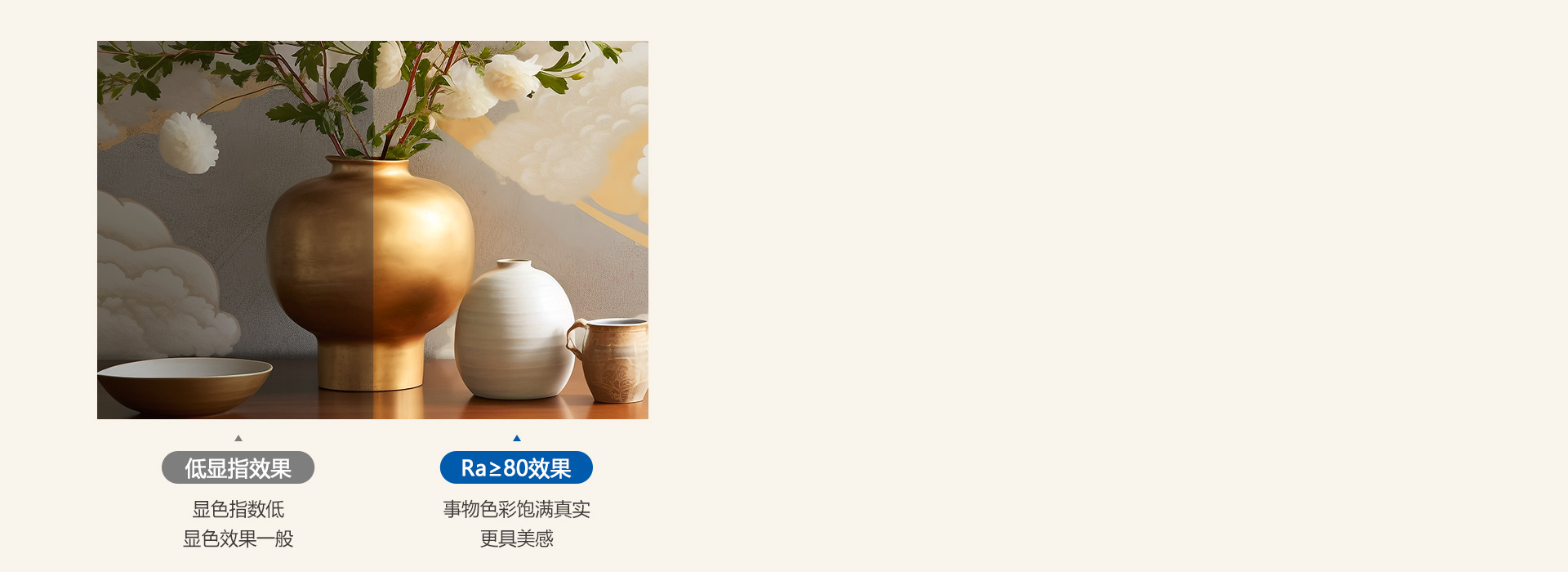 看見本真之美 顯色指數Ra≥80，光線...